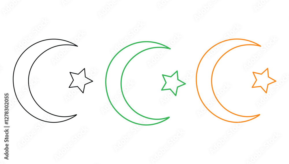 Fototapeta premium Islamic moon star icon black green orange