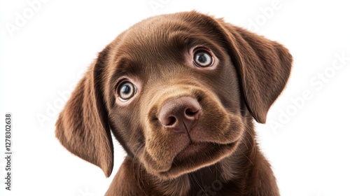 Wallpaper Mural A cute male chocolate Labrador puppy with big blue eyes, showcasing a curious and playful expression against a white background. Torontodigital.ca