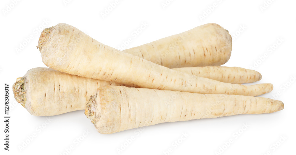 Many raw parsley roots isolated on white Many raw parsley roots isolated on white