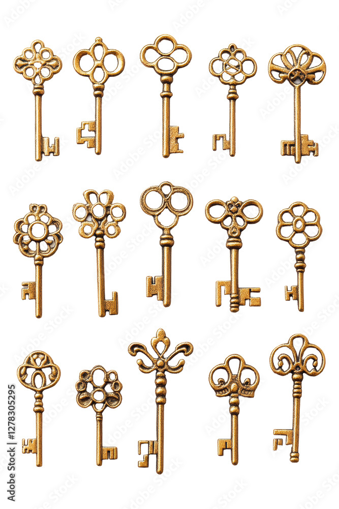 Isolated Set of Ornate Old Keys Isolated Set of Ornate Old Keys