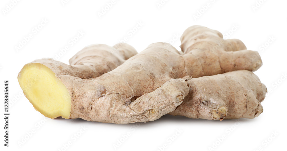 Fresh ginger isolated on white. Root vegetable Fresh ginger isolated on white. Root vegetable