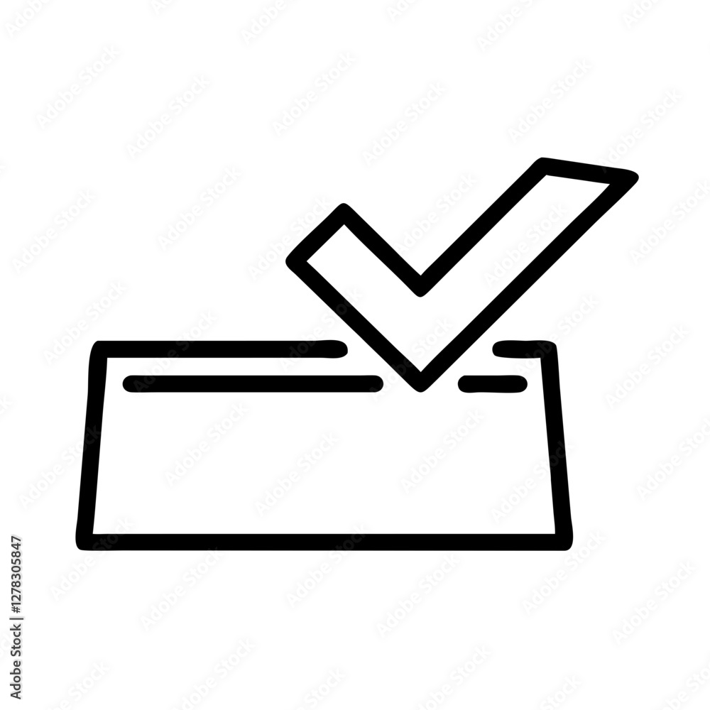 Checkmark on Document Icon in Black Outline Style Checkmark on Document Icon in Black Outline Style