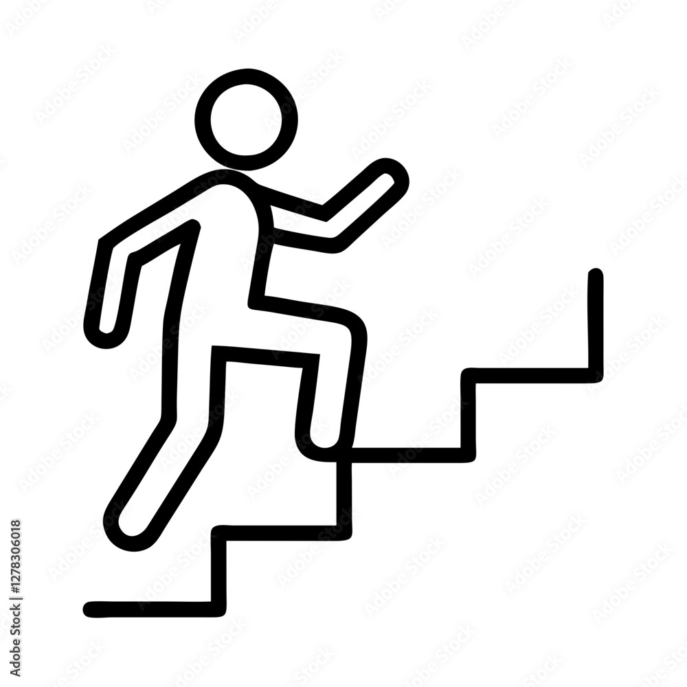 Person climbing stairs icon in outline style for progress and success Person climbing stairs icon in outline style for progress and success