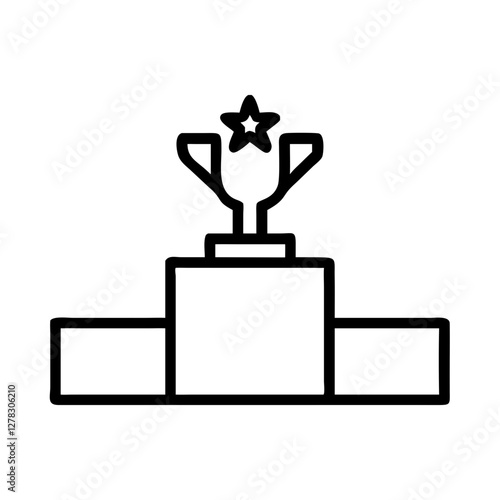 Trophy on podium icon in outline style for achievement concepts