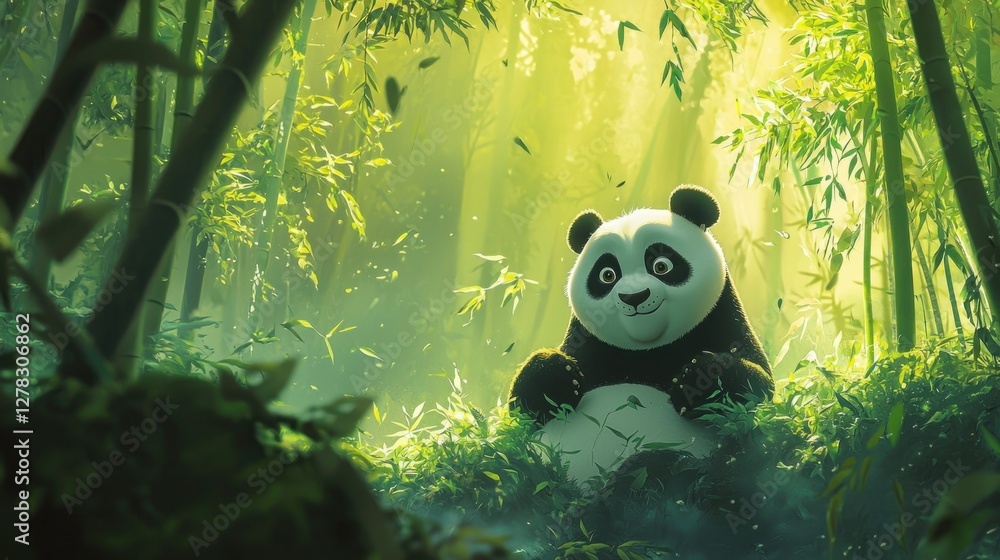 Adorable Panda in a Lush Bamboo Forest Adorable Panda in a Lush Bamboo Forest