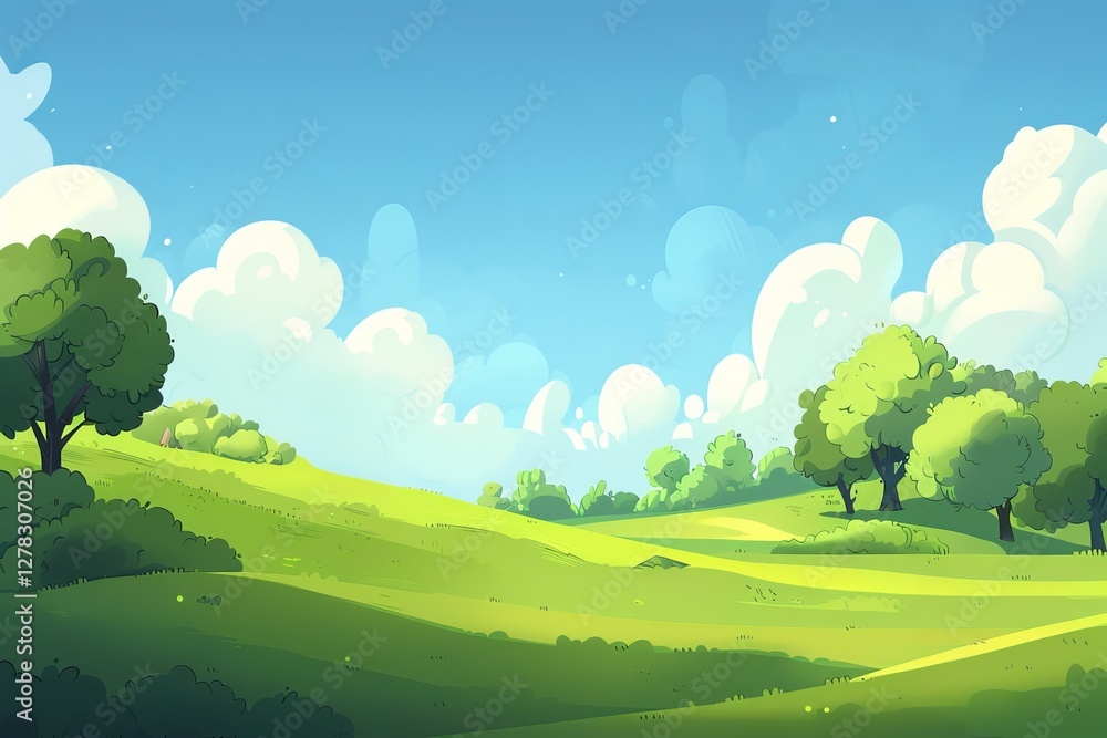 Obraz premium fairytale landscape with hills and trees on a summer sunny day. copy space