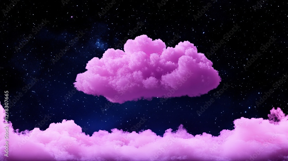 Fototapeta premium Dreamy nightscape with pink clouds against a starry sky