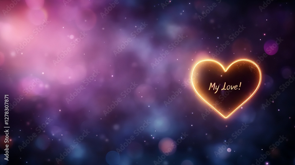 Glowing heart with romantic message on dreamy light background Glowing heart with romantic message on dreamy light background