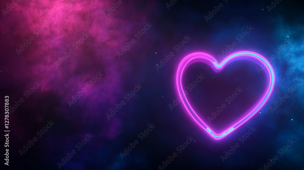 Neon heart in cosmic nebula background with vibrant pink and blue glow Neon heart in cosmic nebula background with vibrant pink and blue glow