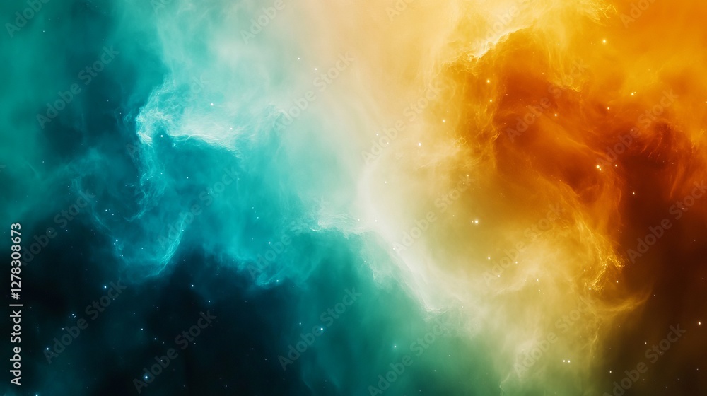 Fototapeta premium Vibrant interstellar cloud in space with turquoise and orange nebula colors