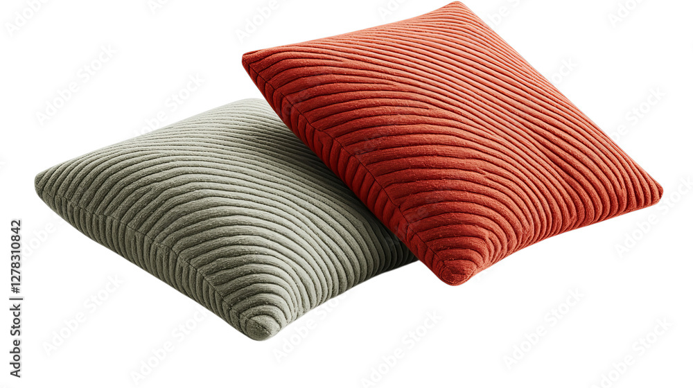 Png of Corduroy Texture Throw Pillows – Soft Plush Decorative Cushions in Rust Orange & Sage Green on transparent background. Png of Corduroy Texture Throw Pillows – Soft Plush Decorative Cushions in Rust Orange & Sage Green on transparent background.