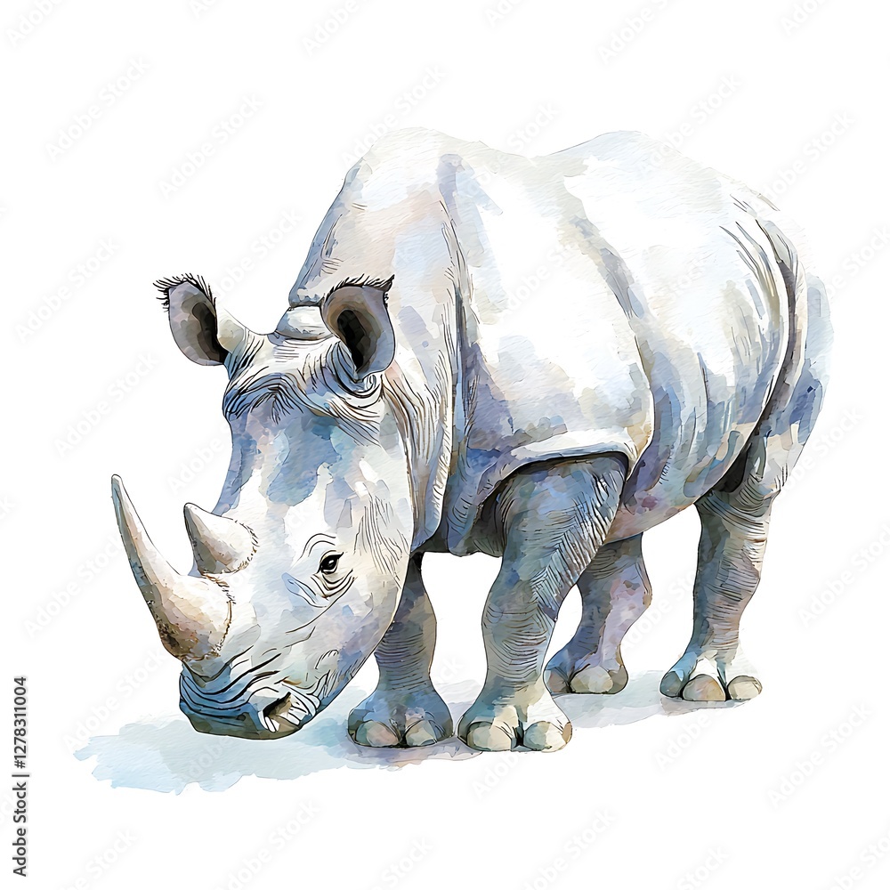 Fototapeta premium Watercolor Painting of a White Rhinoceros