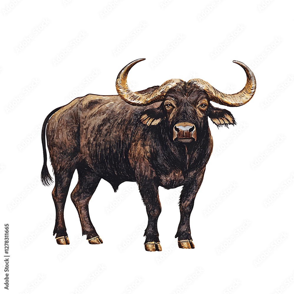 Majestic African Buffalo Hand-Drawn Watercolor Illustration. Majestic African Buffalo Hand-Drawn Watercolor Illustration.