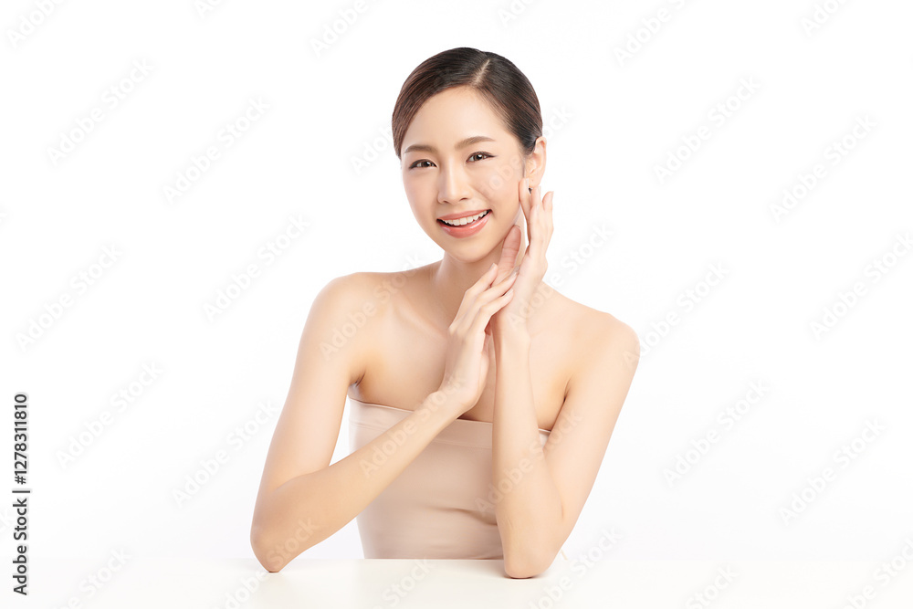 Beautiful young asian woman with clean fresh skin on white background, Face care, Facial treatment, Cosmetology, beauty and spa, Asian women portrait. Beautiful young asian woman with clean fresh skin on white background, Face care, Facial treatment, Cosmetology, beauty and spa, Asian women portrait.