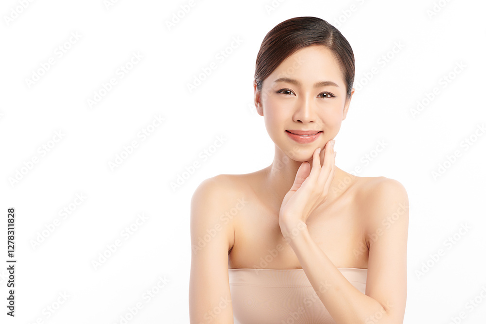 Beautiful young asian woman with clean fresh skin on white background, Face care, Facial treatment, Cosmetology, beauty and spa, Asian women portrait. Beautiful young asian woman with clean fresh skin on white background, Face care, Facial treatment, Cosmetology, beauty and spa, Asian women portrait.