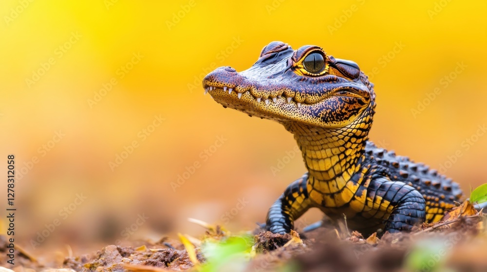 Colorful Close-Up of a Young Crocodile on Natural Background Colorful Close-Up of a Young Crocodile on Natural Background