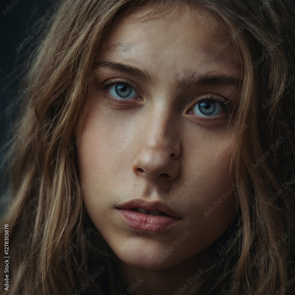 A close-up portrait of a girl with deep, expressive eyes. A close-up portrait of a girl with deep, expressive eyes.