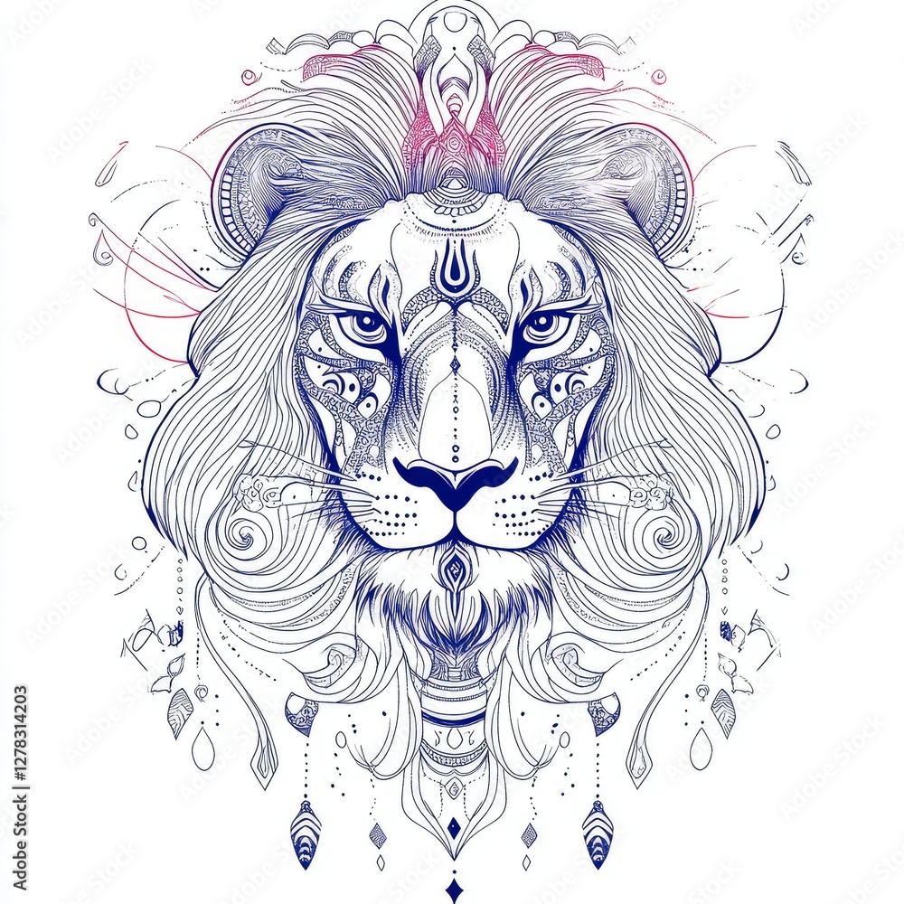 Obraz premium Ornate Mandala Lion Majestic King of the Jungle in Intricate Line Art Design
