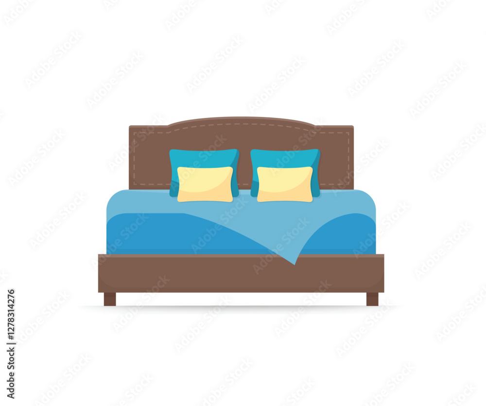 Double bed with duvet and pillows on white stock illustration Double bed with duvet and pillows on white stock illustration
