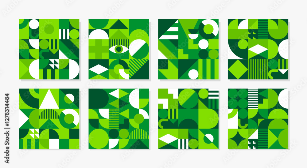 Environment ecology theme green abstract geometric patterns, vector backgrounds. Modern geometric patterns of green colors and mosaic shapes for green energy, nature conservation and eco concept Environment ecology theme green abstract geometric patterns, vector backgrounds. Modern geometric patterns of green colors and mosaic shapes for green energy, nature conservation and eco concept