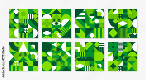 Environment ecology theme green abstract geometric patterns, vector backgrounds. Modern geometric patterns of green colors and mosaic shapes for green energy, nature conservation and eco concept