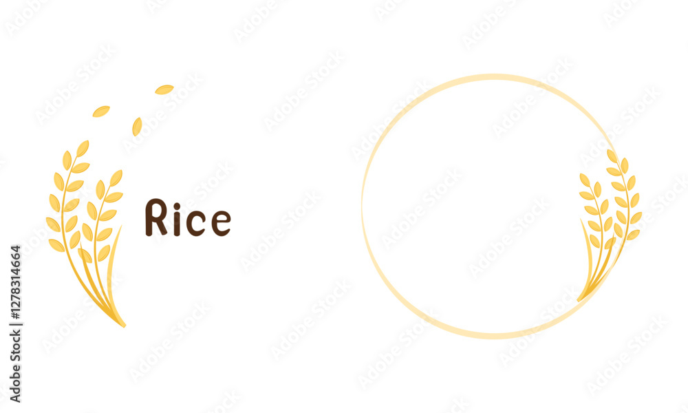 Rice plant logo signs with hand written fonts isolated on white background vector.