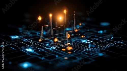 Abstract Blue And Orange Technology Network Futuristic Glowing Artificial Intelligence Background