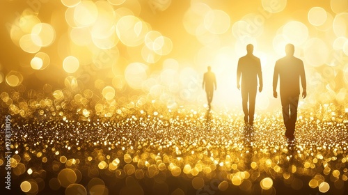 Golden path, silhouettes, spiritual journey, inspiring background, stock photo