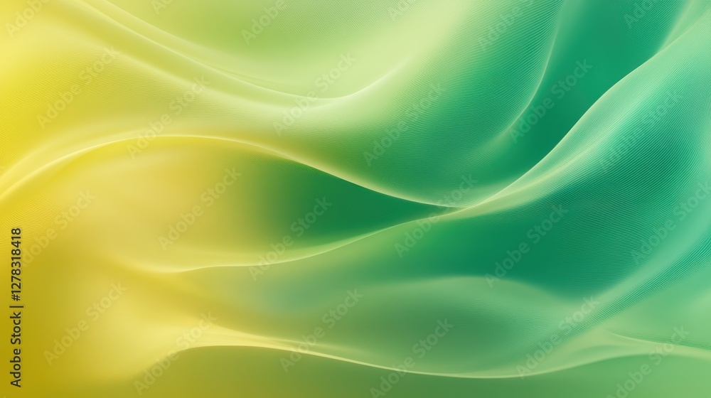 Obraz premium Abstract fabric waves in delicate shades of green and yellow, creating a serene and fluid composition.