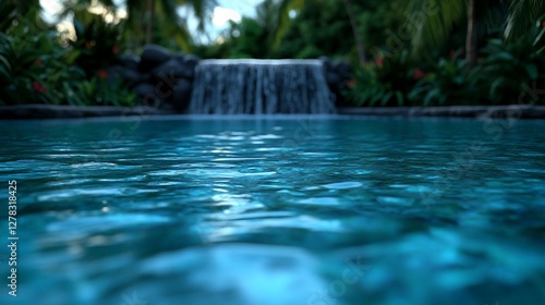 Lush tropical sanctuary, A refreshing view of waterfall and turquoise pool