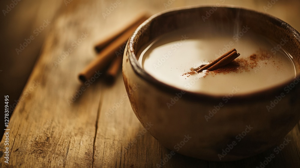 Aromatic Cinnamon Drink in a Rustic Bowl - Cozy Autumnal Beverage Aromatic Cinnamon Drink in a Rustic Bowl - Cozy Autumnal Beverage