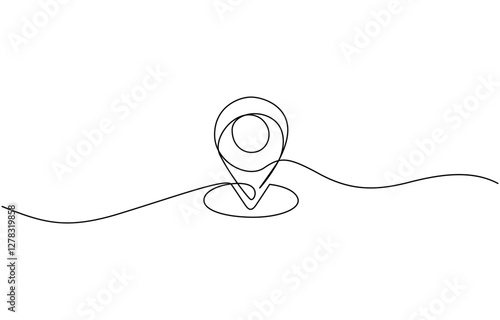 One continuous line art drawing of Location and path pointers vector illustration, Map pin line background. One line drawing background. Continuous line drawing of GPS icon.