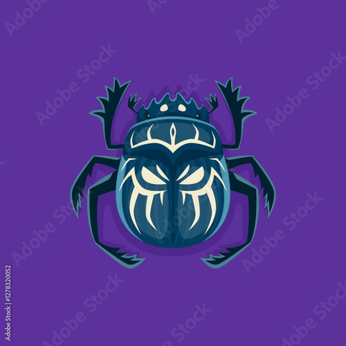 Halloween scarab beetle character with pattern on back and powerful paws. Isolated vector Egyptian occult symbolic, or magic object, mythological bug amulet. Khepri God of morning sun