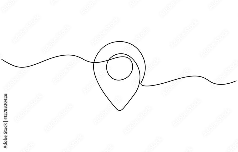 Fototapeta premium One continuous line art drawing of Location and path pointers vector illustration, Map pin line background. One line drawing background. Continuous line drawing of GPS icon.