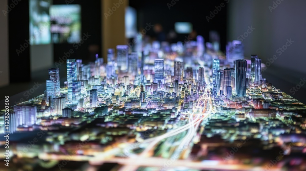 Obraz premium Futuristic metropolis model illuminated, showcasing urban planning concept