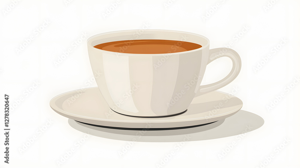 Fototapeta premium Warm cup of tea on saucer, cozy setting with minimalist design, perfect for relaxation or casual conversations.