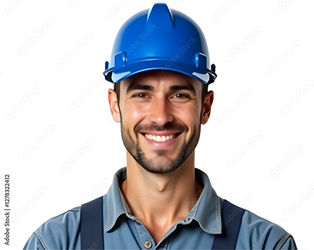 Happy Manufacturing Employee with Hard Hat, Isolated on Transparent Background Happy Manufacturing Employee with Hard Hat, Isolated on Transparent Background