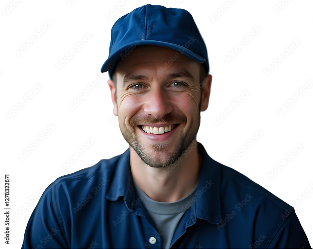 Smiling Production Worker in Hard Hat, Isolated on Transparent Background Smiling Production Worker in Hard Hat, Isolated on Transparent Background
