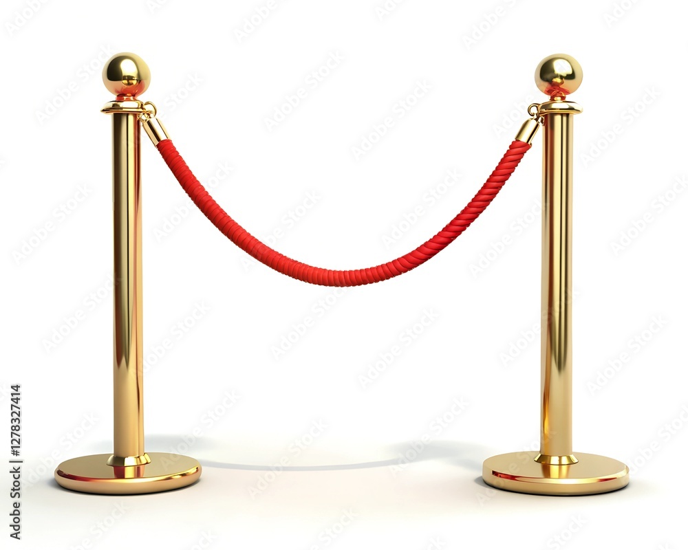 Golden pole barricade with red carpet isolated on white background
Golden pole barricade with red carpet isolated on white background