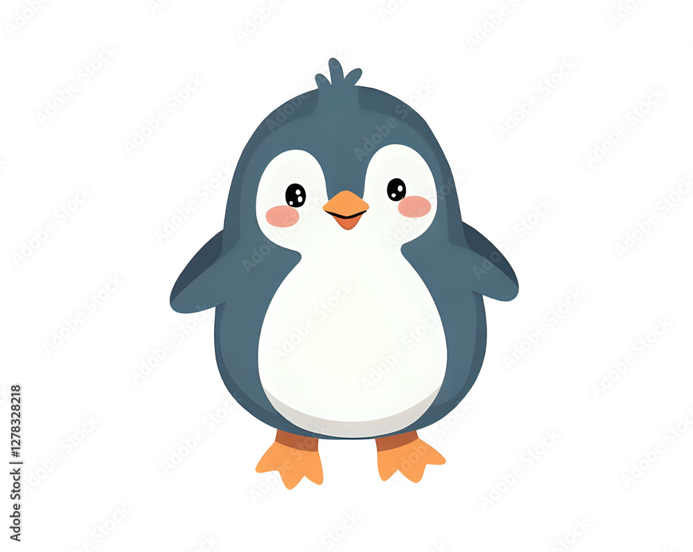 Fototapeta premium Lovely penguin cartoon illustration with transparent background - black and white body, orange details, cute design for kids