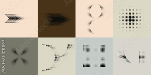 Art composition with halftone dots .Modern art design .Neutral color stripes .Transition dots. Geometric shape. Wall art