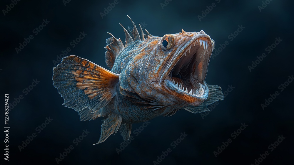 Fototapeta premium The Mysterious Deep Sea Anglerfish and Its Bioluminescent Lure in the Dark Depths of the Ocean Revealed
