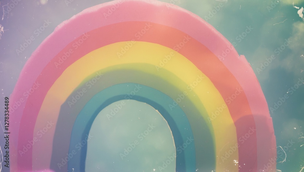 Obraz premium Vibrant rainbow arching across a bright sky with ample empty space for text or graphics, perfect for creative designs and promotions.