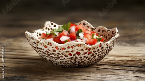 Vibrant Salsa in a Unique Ceramic Bowl - A Culinary Delight