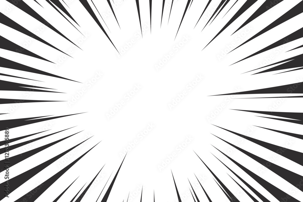 Speed lines comic background. Manga concentric action rays effect. Cartoon radial vector pattern with textured stripes of light. Retro black explosion frame on white bg. Speed lines comic background. Manga concentric action rays effect. Cartoon radial vector pattern with textured stripes of light. Retro black explosion frame on white bg.
