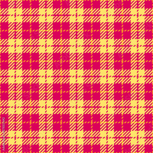 Cell textile seamless check, bandanna background vector fabric. 40s plaid pattern tartan texture in pink and yellow colors.