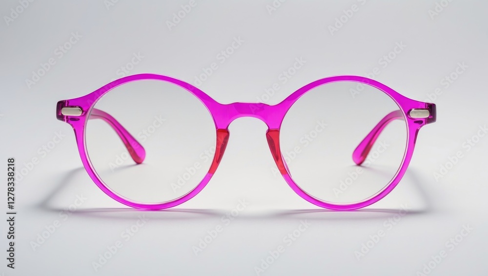 Fototapeta premium Vibrant Round Glasses with Transparent Frame Ideal for Vision Correction or Fashionable Accessory Showcasing Modern Playful Design