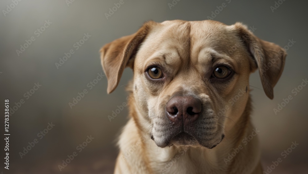 Melancholic Dog Close-Up with Neutral Background and Ample Space for Text and Design Elements Melancholic Dog Close-Up with Neutral Background and Ample Space for Text and Design Elements