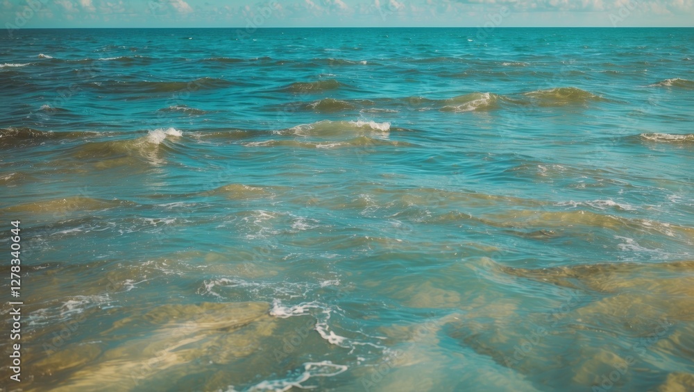 Obraz premium Tranquil blue ocean waves creating a serene water texture with ample empty space for personalized text or branding messages.