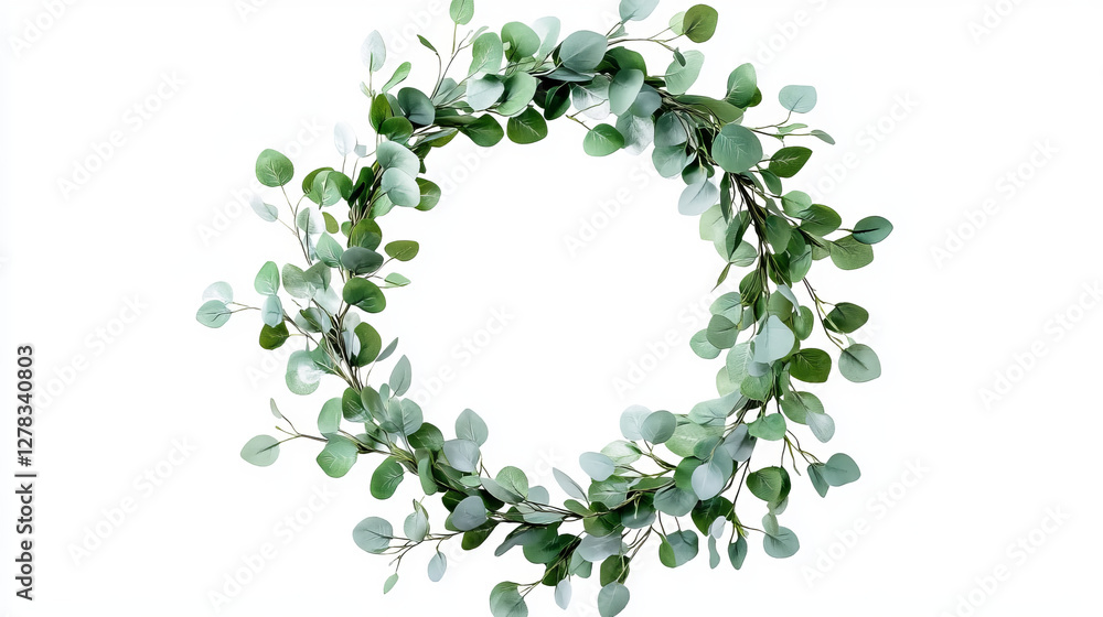 Eucalyptus wreath with leaves, round branch frame, invitation card element. Evergreen plant border, natural green foliage, wedding decor realistic 3d vector illustration isolated on transparent Eucalyptus wreath with leaves, round branch frame, invitation card element. Evergreen plant border, natural green foliage, wedding decor realistic 3d vector illustration isolated on transparent
